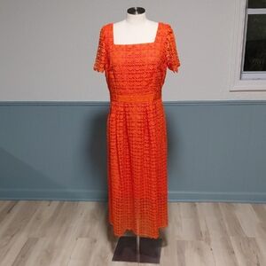 Talbots Bold Orange Lace Midi Dress